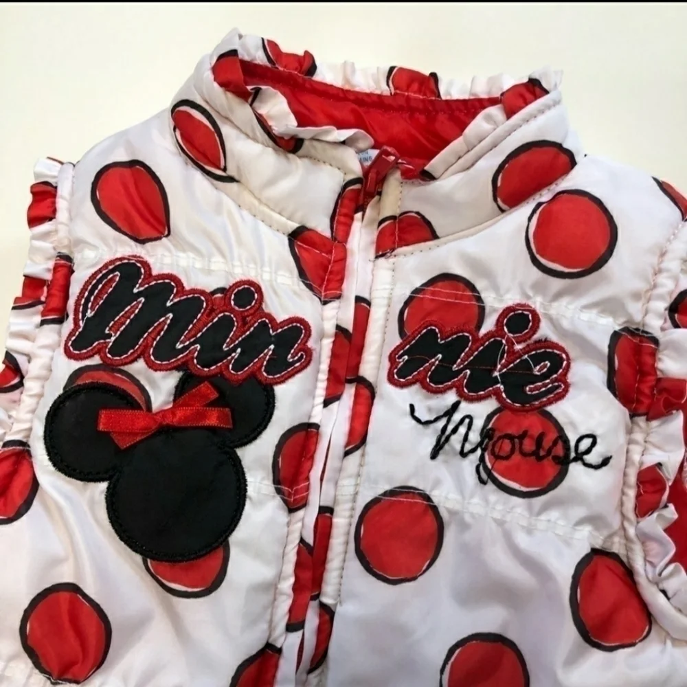 Disney Minnie Mouse White Red Polka Dot Sleevless Puffer Vest 18 Months Adorable